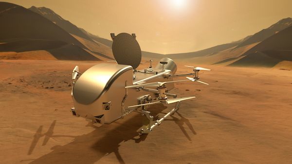 Artist's conception of Dragonfly on Titan's surface