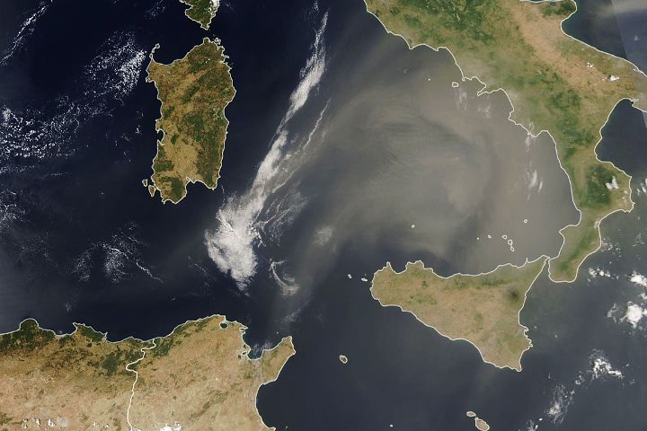 Aqua satellite MODIS image of African dust over Europe 