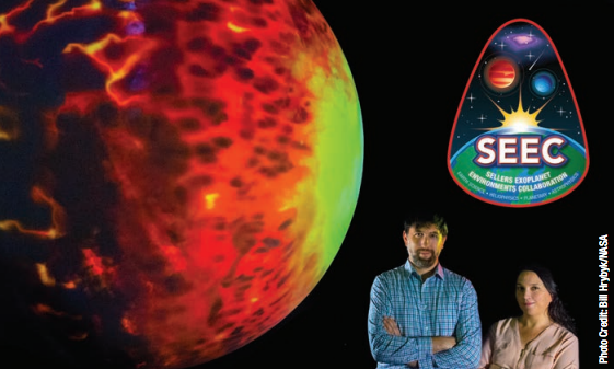 photo of Avi and Elisa with Science-on-a-sphere