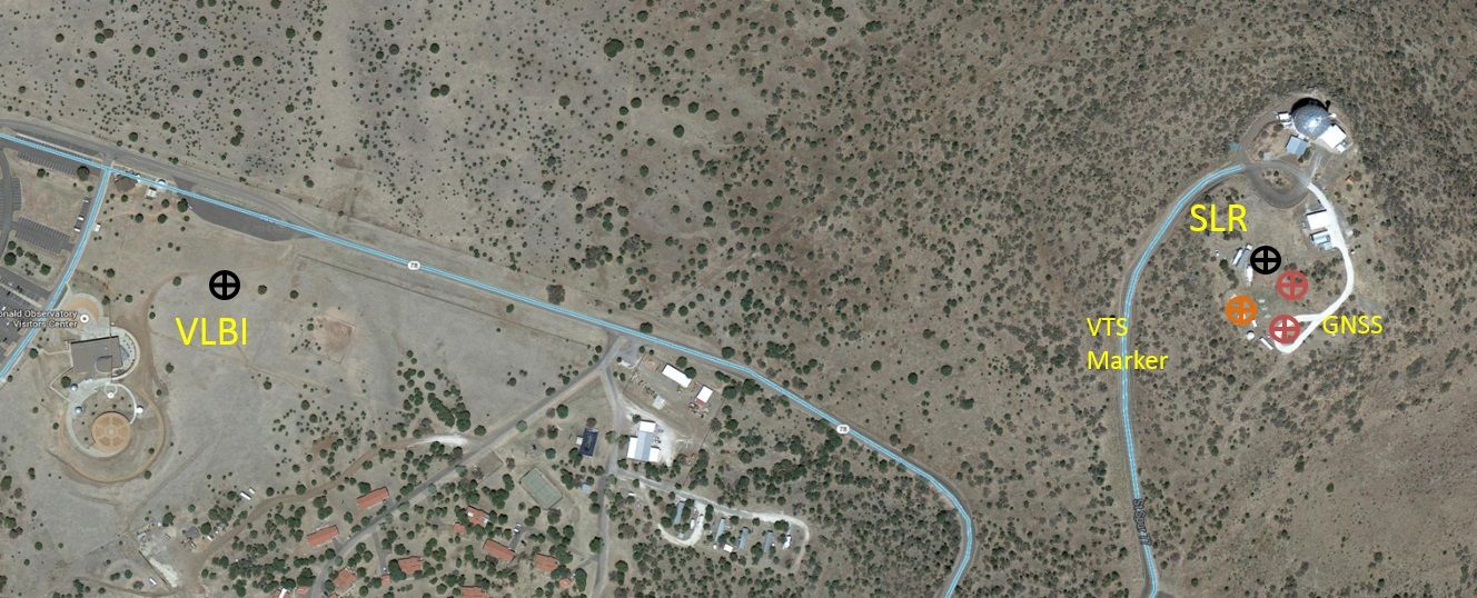 Aerial View of McDonald Geodetic Observatory in Fort Davis Texas, showing locations of the new VLBI and SLR stations