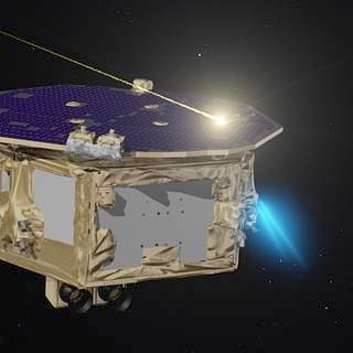 Illustration of LISA pathfinder satellite in space