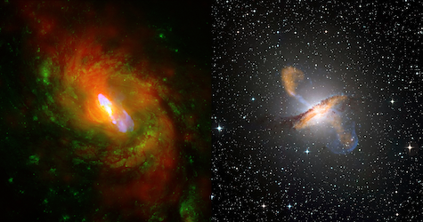 Two images showing the diversity of black hole jets.