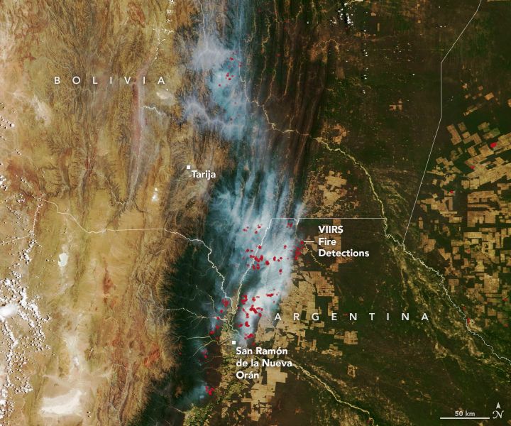 Suomi NPP satellite image of fires in northwest Argentina