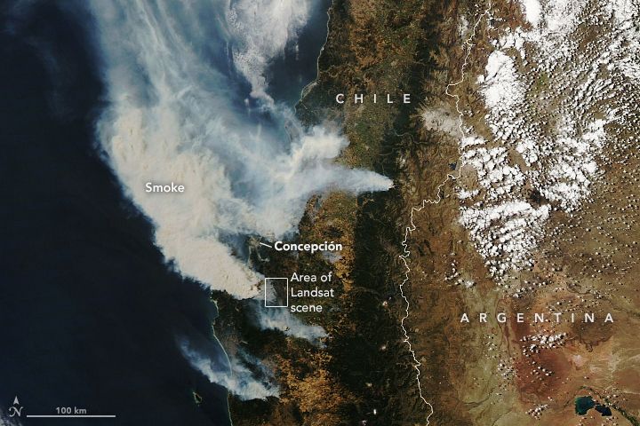 Aqua satellite image of fires in Chile
