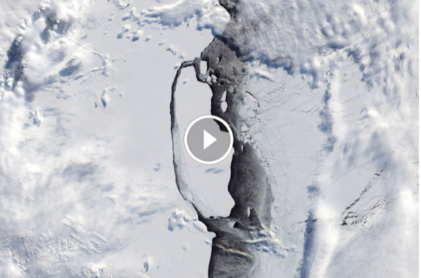 Still from video about Iceberg A-68A