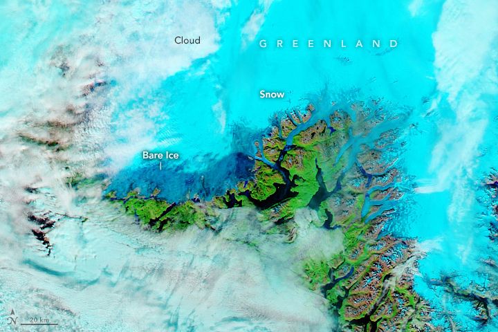 False-color satelite image of Greenland