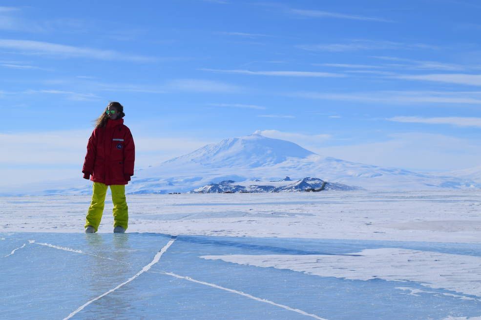 Photo of Catherine Walker on the McMurdo Ice Shelf in Antarctica