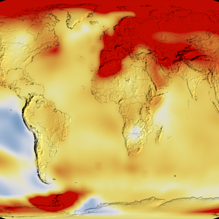 Image detail from global five-year average temperature anomalies map from 2017-2021 from the NASA GISS analysis.