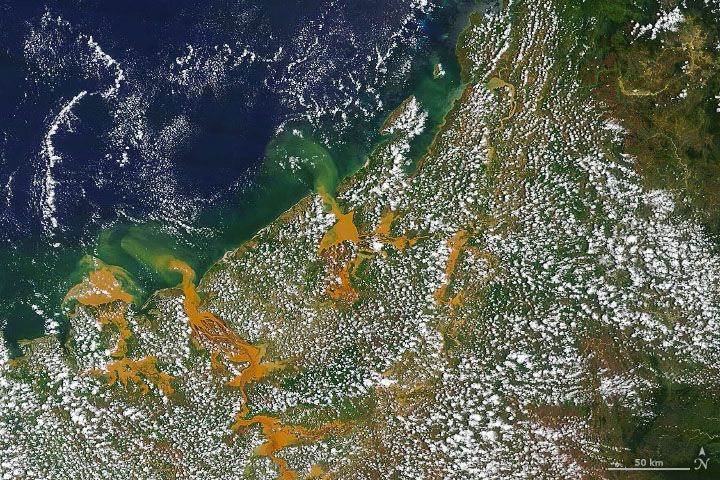 Terra satellite natural-color image of flooding along Madagascar's northwest coast