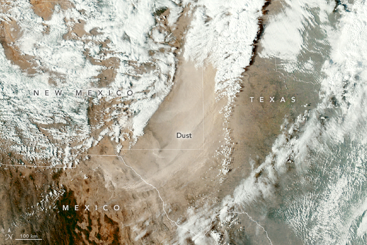 GOES-16 satellite image of dust across U.S. Southwest
