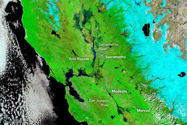 Terra satellite false-color image of Sacramento and the San Francisco Bay Area