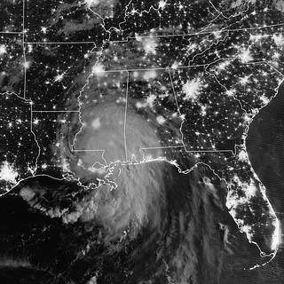 Nighttime view of Hurricane Ida making landfall in Louisiana on August 30, 2021, as seen by the Visible Infrared Imaging Radiometer Suite (VIIRS) on the Suomi NPP satellite