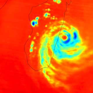 Image of Tropical Cyclone Batsirai over Madagascar captured by the TROPICS Pathfinder satellite in February 2022