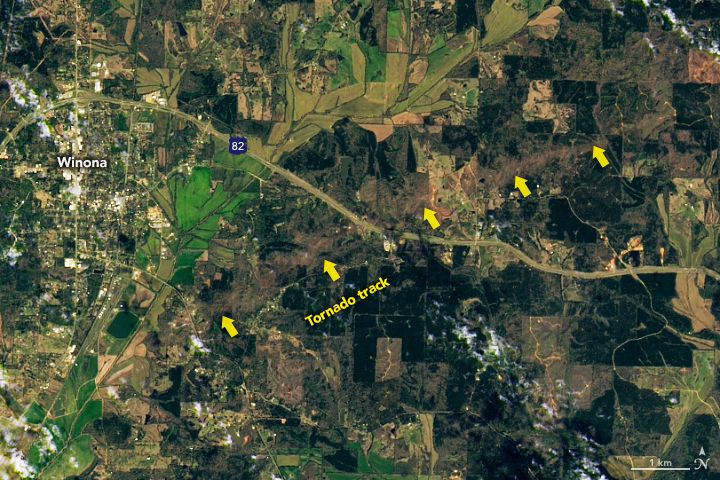 Landsat 9 satellite image of tornado’s path as it moved through Winona