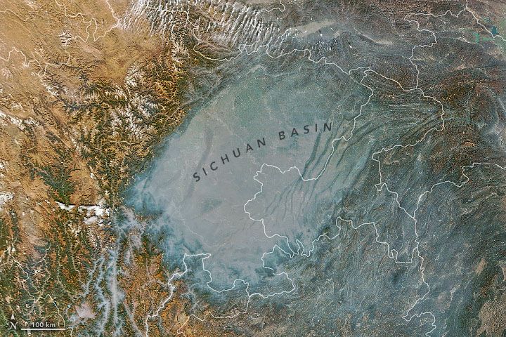 Terra satellite image of haze over Sichuan Basin