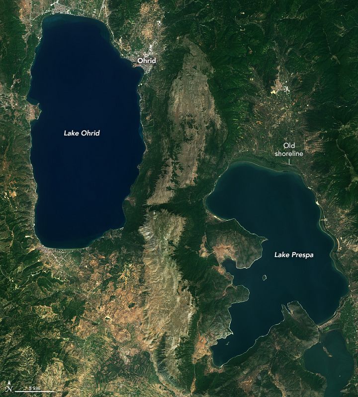 Landsat 9 natural-color satellite image of Lake Ohrid and Lake Prespa