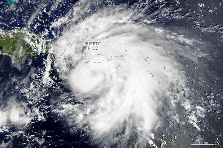 Natural-color Terra satellite image of Hurricane Fiona shortly before landfall at Puerto Rico